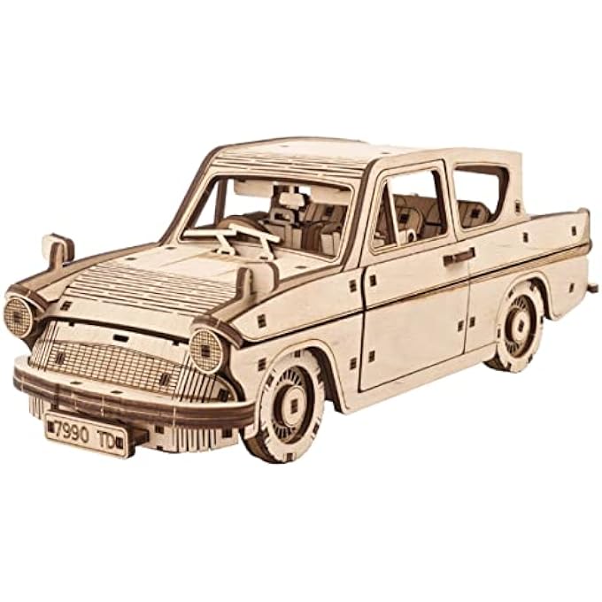 HARRY POTTER FLYING FORD ANGLIA MODEL CAR KIT  3D PUZZLES FOR ADULTS TO BUILD - TOY CARS MODEL BUILDING WOODEN PUZZLE CRAFT KIT - CAR MODEL DIY KIT INCLUDES WIND UP ENGINE AND EJECTION SEATS - Image 1